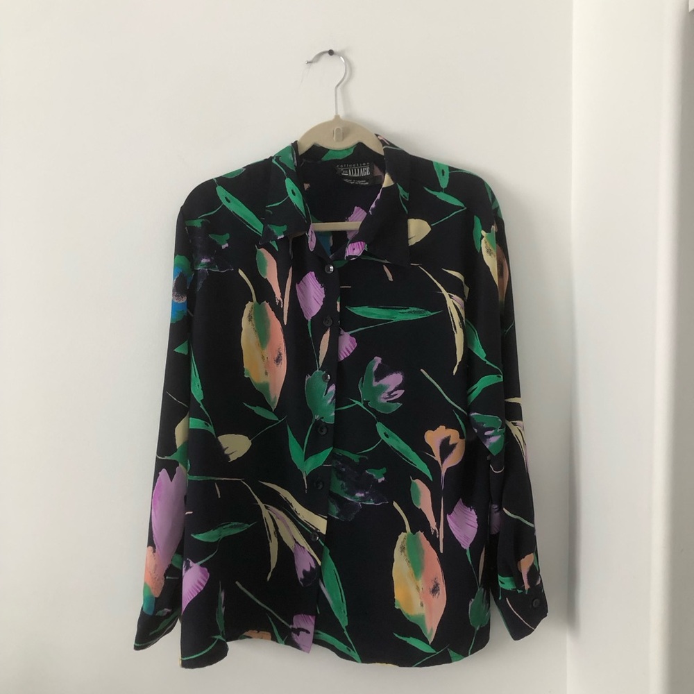 Vintage Miss ALLIAGE Floral Button Down Blouse | Size L